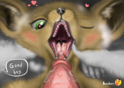 <3_eyes animal_genitalia animal_penis anthro anthro_on_anthro aroused avisheart blush bodily_fluids bodily_fluids_on_penis brown_body brown_fur canid canine cum cum_in_mouth cum_inside cum_on_face cum_on_penis dialogue duo faceless_character faceless_male fellatio fennec fox fur genital_fluids genitals green_eyes heart hi_res inner_ear_fluff male male/male mammal open_mouth oral orgasm penile penis saliva saliva_on_penis sex tears tongue tongue_out tuft white_body white_fur