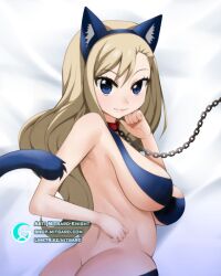 1girls 2d_(artwork) anime_style ass ass_cheeks blonde_hair blue_eyes bodypillow chains collar dakimakura edens_zero fanart looking_at_viewer mitgard-knight oppai rebecca_bluegarden smile waifu2x