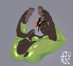 1boy anus balls barefoot cazu_(femboycarti) corujahorny dark-skinned_femboy dark-skinned_male dark_skin dreadlocks dyed_hair ear_piercing eyeshadow feet femboy green_dreadlocks green_hair green_nails latex_suit legs_up male_only multicolored_hair penis ripped_clothes ripped_clothing ripped_pants shaved_side skin_tight sweat sweaty torn_clothes trap undercut undercut_dreads