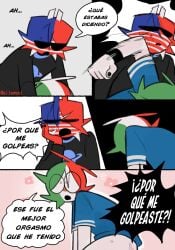 2boys ailewzol clothed_sex clothing comic countryhumans flower flower_background male male_only maledom malesub mexico_(countryhumans) red_body red_skin spanish_text text uncensored united_states_of_america_(countryhumans) white_body white_skin