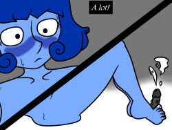 barefoot blue_body blue_eyes blue_hair blue_skin blush ejaculation feet footjob lapis_lazuli_(gem) lapis_lazuli_(steven_universe) mean_lapis modeling naked nude penis steven_universe surprised toes white_nails white_toes