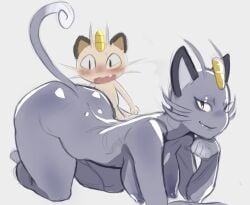 alolan_meowth anthro blush breasts cute_fang eymbee feline furry koban_(coin) looking_at_viewer meowth paws pokémon_(species) pokemon rough_sketch tail whiskers white_background