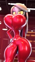 2023 3d animated blonde_hair bouncing_breasts charlie_morningstar_(hazbin_hotel) clothed demon female female_only hazbin_hotel hourglass_figure huge_ass huge_breasts huge_thighs hyper indoors latex latex_suit no_sound palisal red_eyes red_suit rubber seductive smug solo_female suit swaying swaying_breasts tagme thick_thighs video vivienne_medrano vivziepop wasp_waist