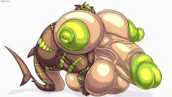 absurd_res aella_(nanobite) anthro ass balls big_balls big_breasts big_butt big_penis breasts brown_body brown_skin brown_stripes claws countershading fin fish genitals green_eyes green_hair green_nipples green_spots gynomorph hair hands_behind_head hi_res huge_balls huge_breasts huge_butt huge_cock humanoid_genitalia humanoid_penis hyper hyper_balls hyper_breasts hyper_butt hyper_genitalia hyper_nipples hyper_penis infernums intersex marine nipple_piercing nipples non-mammal_balls non-mammal_nipples penis piercing puffy_nipples shark shark_tail shark_teeth simple_background solo spots stripes tail tail_fin tan_body white_background