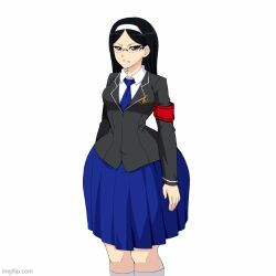 1girls animated ass_expansion black_hair bottom_heavy glasses growth_academy headband huge_ass hyper hyper_ass long_hair massive_ass meat_wall_(body_type) sequence shiori_matsumoto skirt thick_thighs