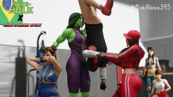 1boy 3d 3d_(artwork) 5girls artist_name ass blowjob bottomless_male capcom chun-li chun-li_(fortnite) clothed clothed_female crossover fellatio female fortnite fully_clothed gym hulk_(series) ikonik jules_(fortnite) male marvel marvel_comics marvel_vs._capcom mokinawa multiple_girls oral partially_clothed reverse_gangbang ruby_(fortnite) sakura_kasugano she-hulk she-hulk_(fortnite) straight street_fighter upside_down_fellatio