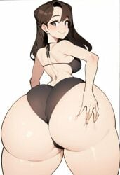 aaron_gramcracker aaron_grimm ai_generated big_ass black_bikini black_bra brown_eyes brown_hair ear_piercing gigantic_ass grabbing_own_ass huge_ass long_hair looking_at_viewer nintentron smile youtube youtuber youtuber_girl