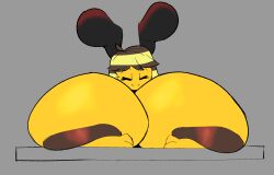 antennae_(anatomy) anthro areola arthropod bee bie_(beefuccer) big_breasts blonde_hair breasts brown_hair female fur furniture hair huge_breasts hymenopteran hyper hyper_breasts insects multicolored_hair nipples nude sleeping solo striped_hair table yellow_body zantanerz_(artist)