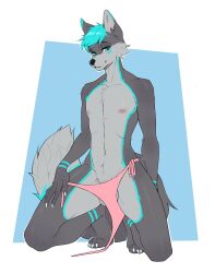 absurd_res anthro balls bedroom_eyes bikini bikini_bottom bikini_thong bite biting_lip biting_own_lip canid canine canis clothed clothing crossdressing digital_media_(artwork) exposed fluffy fluffy_tail fur genitals girly hair half-closed_eyes hand_on_leg hand_on_thigh hi_res humanoid_genitalia humanoid_penis kipwolf kneeling looking_at_viewer male mammal muscular muscular_anthro muscular_male narrowed_eyes nipples nude penis presenting presenting_balls presenting_penis seductive self_bite simple_background slightly_muscular smile smirk smug smug_expression smug_face smug_grin solo spread_legs spreading swimwear tail thethinghidding thick_thighs topless tuft undressing undressing_self wolf