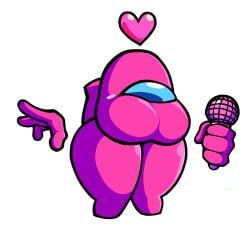 among_us boobs friday_night_funkin friday_night_funkin_mod happy heart microphone no_mouth pink_(among_us) pink_suit thick_thighs turdleu vs_impostor