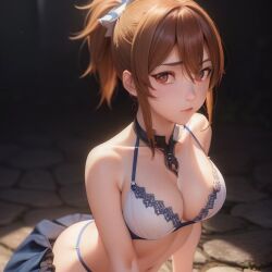 1girls ai_generated bra breasts brown_eyes brown_hair collar dota:_dragon's_blood dota_2 female_only marci medium_breasts tagme