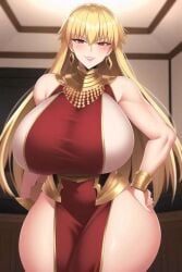 1girls ai_generated ass ass_bigger_than_head big_ass big_breasts blonde_hair blush breasts_bigger_than_head child_bearing_hips clothed cropped_legs curvy earrings fate/grand_order fate_(series) female female_only front_view genderswap_(mtf) gigantic_breasts gilgamesh-ko gilgamesh_(fate) hand_on_hip hourglass_figure huge_breasts indoors jewelry large_ass large_breasts lipstick long_hair looking_at_viewer mature_female milf necklace qipao red_eyes rule_63 smile solo stable_diffusion top_heavy_breasts