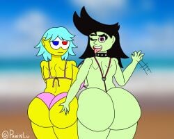 2girls alien_girl ass ass_focus bare_shoulders big_ass big_breasts big_butt bikini bikini_bottom black_hair breasts bubble_ass bubble_butt curvy_body curvy_female curvy_figure dominant_female fat_ass female female_focus girl grabbing_ass green_skin inviting_to_sex large_ass large_breasts looking_at_viewer looking_back mask multiple_girls nancy_(tk) original_character pavin pavinlu presenting presenting_ass presenting_butt sex_gesture sling_bikini smiling smiling_at_viewer suggestive_gesture teasing thick_thighs thighs voluptuous wavy_mouth winking_at_viewer yellow_skin