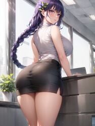 1girls ai_generated apel ass blush breasts female genshin_impact hips huge_breasts jordan53 large_ass long_hair looking_at_viewer naughty_face office_lady ondoors purple_eyes purple_hair raiden_shogun slim_waist stable_diffusion thick_thighs thighs wide_hips