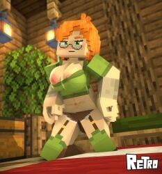 1girls 3d alex_(minecraft) big_ass big_breasts brown_boots clothed_female erect_nipples freckles garter_belt_legwear glasses green_eyes green_stockings horny_female looking_at_another mine-imator minecraft orange_hair outside smile solo solo_female square_head tagme theretrocup