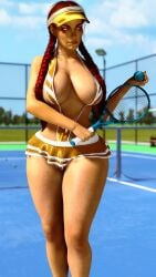 1girls 3d apex_legends ass big_ass big_breasts braided_hair braided_twintails breadcrumb dark-skinned_female dark_skin female female_only large_breasts loba_(apex_legends) nipples red_hair respawn_entertainment sideboob solo tan-skinned_female tennis tennis_court tennis_racket tennis_uniform thick_thighs uniform wide_hips