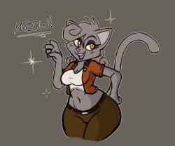 anthro big_breasts breasts clothed clothing feline female furry iamaneagle_(artist) outletdraws solo tail text thick_thighs wide_hips