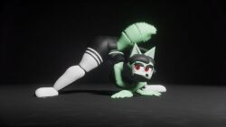 black_background carla_(xone2343) dreams female female_only furry green_fur jack-o_pose jackochallenge red_eyes solo solo_female tagme xone2343