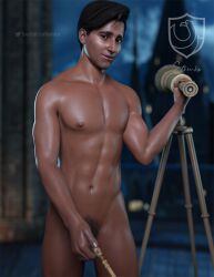 amit_thakkar avs black_hair dark-skinned_male dark_skin gay harry_potter hogwarts_legacy male male_only nipples pecs pectorals pubic_hair sthenhx tagme telescope wand