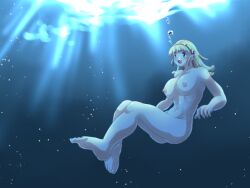 1girls air_bubbles big_breasts blonde_hair blue_guardian_margaret breasts bubbles completely_nude completely_nude_female feet female female_only foxeye_(artist) full_body game_cg green_eyes hair_ornament hairband margaret_(blue_guardian_margaret) naked naked_female navel nipples nude nude_female solo solo_female swimming underwater