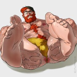 anus balls bara beard beefy big_feet bulge chest_hair daddy facial_hair feet gravity_falls hairy harzu hat male male_only manly manly_dan missing_tooth muscles muscular penis solo solo_male spread_legs spreading