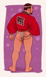 1boy ass beard buttplug facial_hair fundoshi human japanese_clothes male male_only nickie_charles solo solo_male standing