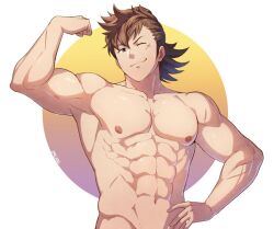 artist_name fire_emblem fire_emblem_fates flexing flexing_bicep hinata_(fire_emblem) looking_at_viewer male male_only muscular_male scar_on_face showing_off smile solo_male upper_body wink z9_labs