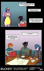 1boy 2_panel_comic 3boys alicorn anthro breasts bucked cleavage clothed clothing comic dress dungeons_and_dragons equid equine female friendship_is_magic furaffinity group hasbro horn king_sombra_(mlp) male mammal my_little_pony page_11 page_number princess_twilight_sparkle_(mlp) queen_twilight_sparkle_(mlp) shadow_pony shining_armor_(mlp) speech_bubble story sunburst_(mlp) twilight_sparkle_(mlp) unicorn wings wizards_of_the_coast yellow_dress