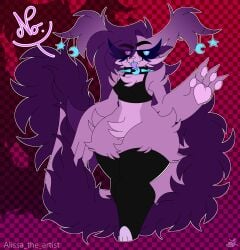 alissa_(alissa_nsfw) alissa_the_artist blue_eyes clothing crop_top dragon dragon_girl female fluffy fluffy_dragon fur furry furry_only heterochromia long_ears long_hair long_tail oc original_character purple_body purple_eyes purple_fur purple_hair thick_thighs tight_clothing