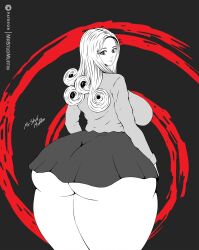 1girls ass back_view big_ass big_breasts big_butt breasts bubble_ass bubble_butt curly_hair dumptruck_ass dumptruck_butt fat_ass fat_butt goshima_kirie huge_ass huge_butt junji_ito mrstudmuffin skirt skirt_too_short thick_ass thick_thighs uzumaki