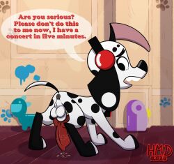 101_dalmatian_street 101_dalmatians animal_genitalia animal_penis canid canine canine_penis d.j._(101_dalmatians) dalmatian dialogue disney domestic_dog english_text feral feral_only hmdkoba knot male male_only mammal penis precum solo text