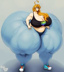 1girls ahoge ass_bigger_than_body ass_bigger_than_breasts ass_bigger_than_head ass_bigger_than_torso big_ass big_breasts blue_eyes bottom_heavy breasts cleavage colossal_ass female female_only huge_ass huge_breasts huge_thighs hyper hyper_ass hyper_hips hyper_thighs long_hair looking_at_viewer massive_ass meat_wall_(body_type) modeseven orange_hair samantha_van_hof shoes smile sneakers standing thick_thighs thighs_bigger_than_body thighs_bigger_than_head thighs_bigger_than_torso thunder_thighs wide_hips