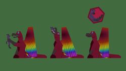 absurd_res ambiguous_gender anthro avian duo feral gryphon hi_res hyena internal jumutu mammal minimalism multicolored_tail mythological_avian mythology nijtus nijtus_(nijtus) purple_body rainbow rainbow_tail rainbow_wings red_body simple_background tail vore willing_vore wings