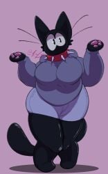 anthro big_breasts breasts feline mao_mao_(character) railaf_ shrugging spiked_collar thick_thighs thighs