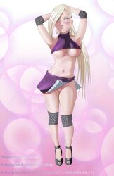 1girls adjusting_hair alternate_costume armpits arms_behind_head arms_up bare_breasts bare_legs bare_midriff blonde_hair blue_eyes blush boruto:_naruto_next_generations crop_top danieledevane elbow_pads female female_only full_body hair_ornament hair_over_one_eye hairclip heels high_heels horny horny_female ino_yamanaka knee_pads kunoichi mature mature_female milf naruto naruto_(series) naruto_shippuden ninja no_bra open_mouth open_toe_shoes panties pinup revealing_clothes shirt skimpy skimpy_clothes skirt sleeveless_shirt small_clothes solo solo_focus tied_hair tight_clothing tying_hair underboob underwear very_long_hair voluptuous