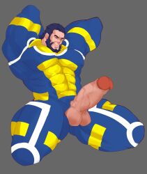 balls bara beard big_balls big_penis bighaozi boner costume erection facial_hair hands_behind_head invincible male male_only muscles muscular penis penis_out solo solo_male superhero_costume the_immortal