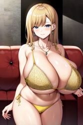 1girls ai_generated big_breasts big_thighs blonde_hair blue_eyes breasts busty chubby curvy female giant_breasts gigantic_breasts holaraai huge_breasts huge_thighs large_breasts lingerie long_hair looking_at_viewer massive_breasts mature_female milf original original_character shenqi_hutao thick_thighs thighs voluptuous yellow_lingerie