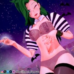 abby_(igneuzz) bat beetlejuice beetlejuice_(character) big_breasts black_boots black_tie breasts genderswap_(mtf) green_eyes green_hair igneuzz light-skinned light-skinned_female light_skin long_hair rule_63 stockings tagme thick_thighs thighs tie