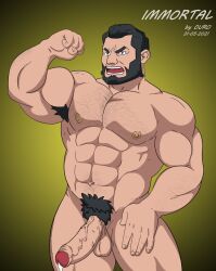 armpit_hair balls bara beard boner erection facial_hair flexing invincible male male_only muscles muscular nude ouro_art penis solo solo_male the_immortal