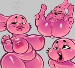 2023 ahe_gao anthro anus bedroom_eyes belly big_belly big_breasts big_nipples breasts cartoon_network eyebrows eyelids fat female genitals glistening glistening_body glistening_breasts glistening_lips grey_background hi_res idlepotoo lagomorph leporid lips looking_pleasured lying mammal mtf_crossgender narrowed_eyes nipples on_back overweight overweight_anthro overweight_female pink_body presenting presenting_anus presenting_pussy pussy rabbit richard_watterson rule_63 seductive simple_background solo spread_legs spreading tail the_amazing_world_of_gumball thick_lips thick_thighs watermark whiskers