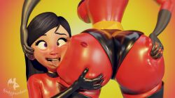 2girls 3d ahe_gao ass ass_focus ass_grab ass_worship black_hair blender blush bodysuit boots butt_squish disney elastigirl enjoying female female_only gloves helen_parr huge_ass incest kinkyincubus kiss_mark kiss_mark_on_ass large_ass lipstick_mark mother_and_daughter pixar skin_tight smooth_skin squish superheroine the_incredibles thick_ass tight_clothing tongue tongue_out violet_parr wide_hips yuri