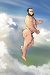 ass balls bara beard bruteandbrawn chest_hair facial_hair floating flying hairy invincible male male_only muscles muscular nude penis solo solo_male the_immortal