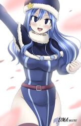 blue_eyes blue_hair breast curvy_female dmayaichi dress_slit fairy_tail juvia_lockser long_hair pelvic_curtain slit_dress smile