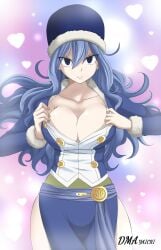 big_breasts blue_eyes blue_hair breasts cleavage dmayaichi dress_slit fairy_tail juvia_lockser long_hair pelvic_curtain slit_dress