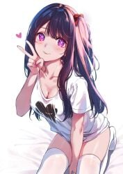 big_breasts caidychen hair_ornament hoshino_ai long_hair looking_at_viewer oshi_no_ko posing purple_eyes purple_hair smiling_at_viewer star_eyes stockings thighs