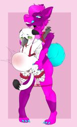 absurd_res anthro avian belly bird bodily_fluids breeding_slave cage canid canine canis cum cum_inside duo ejaculation female futa_on_male futanari genital_fluids hi_res hybrid inflation intersex intersex/male looking_pleasured male male/male mammal sourquake tagme tagme_(artist) wolf