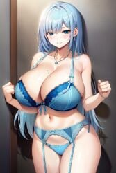 1girls ai_generated big_breasts big_thighs blue_eyes blue_hair blue_lingerie blue_underwear breasts busty chubby curvy female_only giant_breasts gigantic_breasts holaraai huge_breasts huge_thighs large_breasts lingerie long_hair looking_at_viewer massive_breasts mature_female milf original original_character shenqi_hutao smile solo solo_female thick_thighs thighs underwear voluptuous