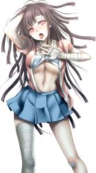 1girls ahe_gao bandage blue_skirt blush bra breasts cute danganronpa danganronpa_2:_goodbye_despair dark_purple_hair dosugon drooling female female_only fringe hand_on_head hime_cut large_breasts long_hair looking_at_viewer messy_hair mole_under_eye open_clothes pale-skinned_female petite pink_eyes purple_eyes purple_hair seductive_eyes seductive_look seductive_mouth showing_breasts straight_hair super_danganronpa_2 sweat swirly_eyes teenager thighs tongue_out tsumiki_mikan underboob white_background white_bra