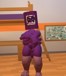 3d 3d_(artwork) arms_crossed bucket bucket_hat dick dorm_room forbidden_one_(recroom) penis penis_out purple_anus purple_body rec_room recroom recroom-nsfw rentherennn scary_face the_forbidden_one_(rec_room) theforbiddenone thigh_highs thighhighs thighs vr