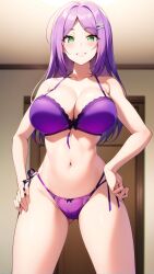 ai_generated bedroom curvy green_eyes hairclip high_resolution highres imminent_sex indoors juvenile_pornography_the_animation looking_at_viewer mature_female nai_diffusion navel onee-san pov purple_bra purple_hair purple_panties seductive_smile shiny_clothes shiny_hair shiny_skin skyrimgamer17 stable_diffusion underwear